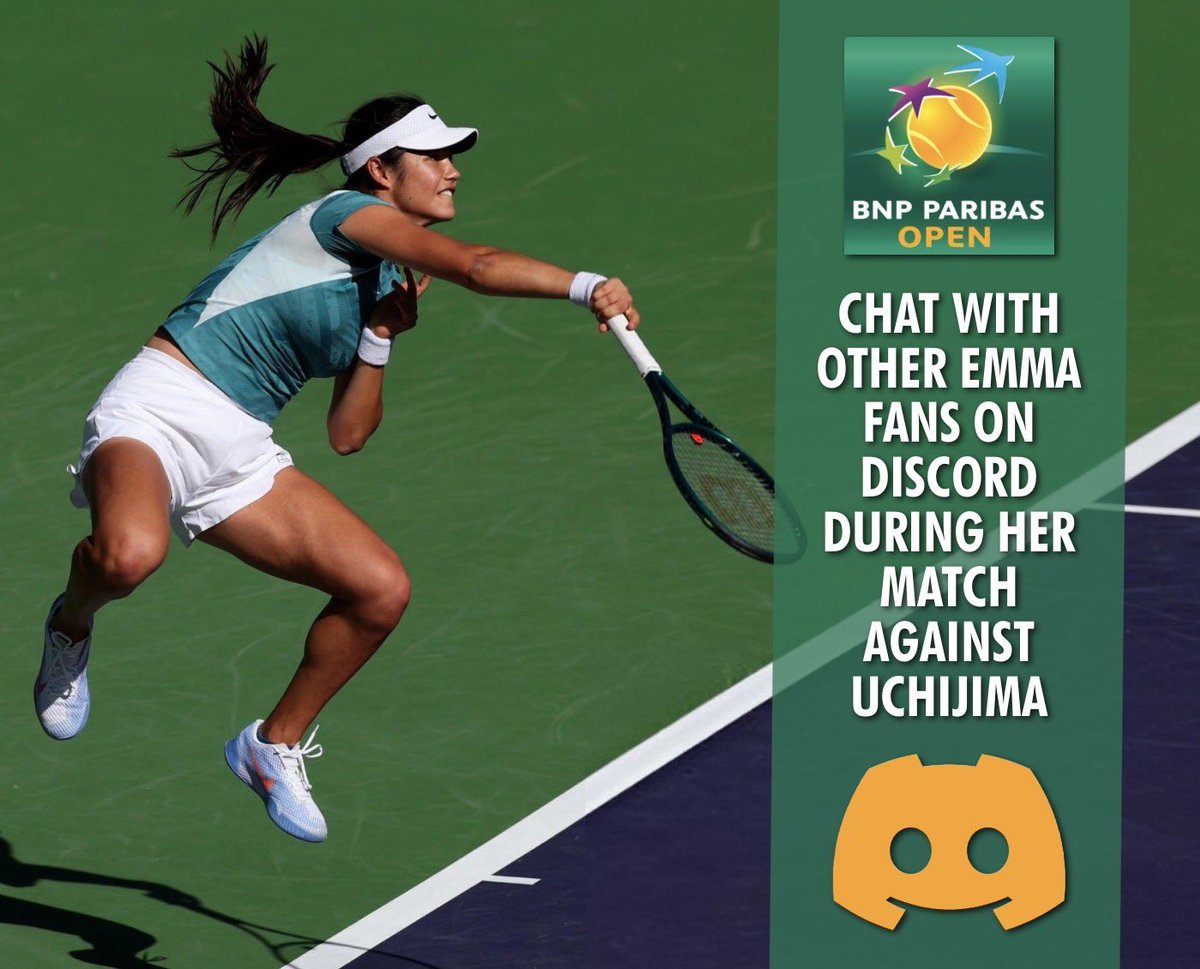 Follow Emma’s match against Moyuka Uchijima 🇯🇵 at the <a href="/BNPPARIBASOPEN/">BNP Paribas Open</a> 🇺🇸🌴 with other fans on Discord 👇

discord.gg/urXck9jnMZ