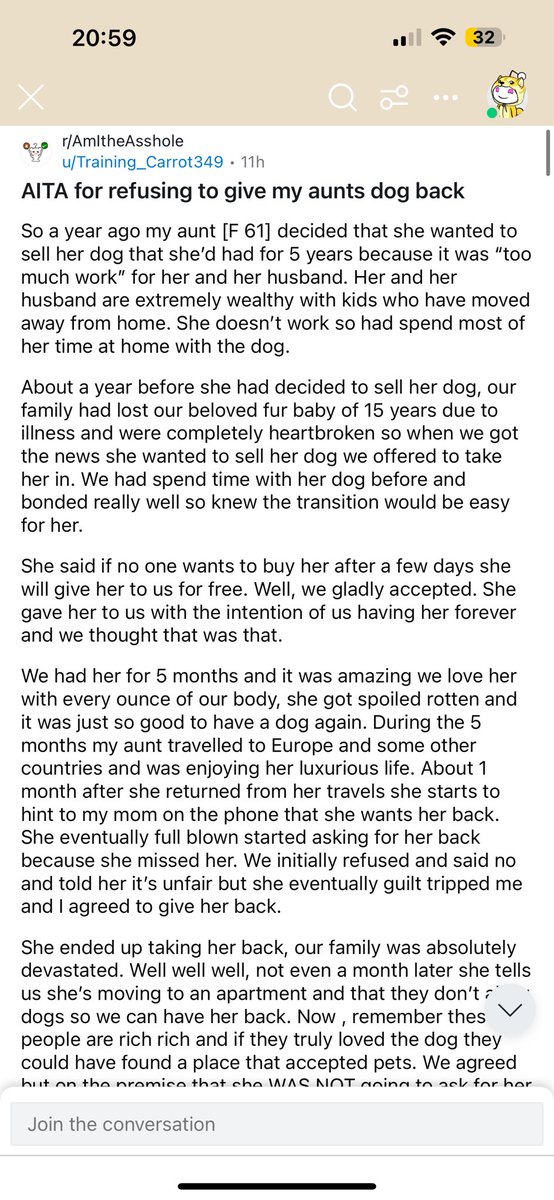 amithearsehole's tweet image. AITA for refusing to give my aunts dog back?