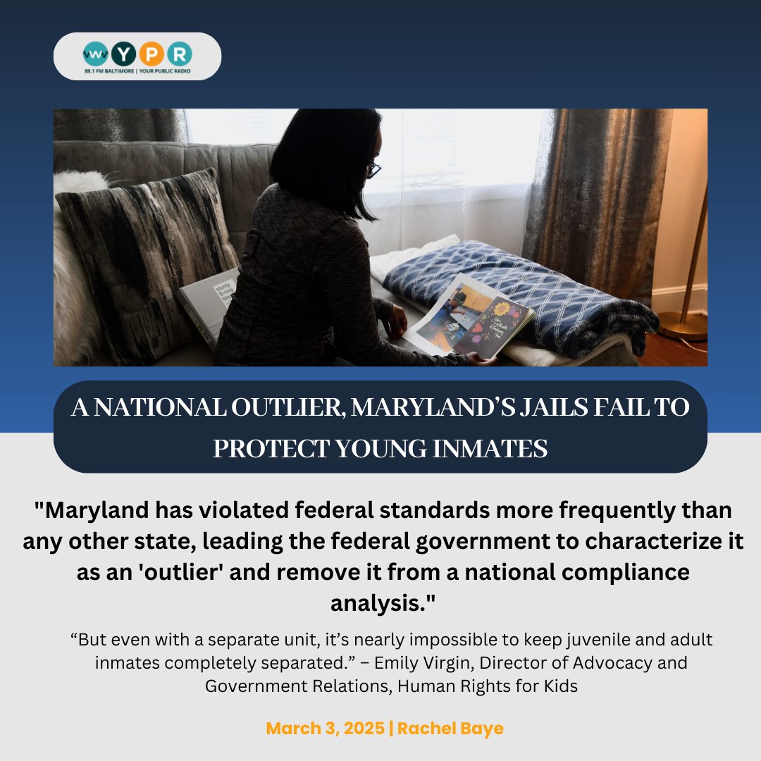 WYPR article exposes the reality of kids in adult jails in MD, featuring our own <a href="/EmilyVirginOK/">Emily Virgin</a> .

This reinforces the need for our ongoing push to end solitary confinement and remove kids from adult jails.

Read the <a href="/WYPR881FM/">WYPR</a> article by Rachel Baye here: wypr.org/wypr-news/2025…