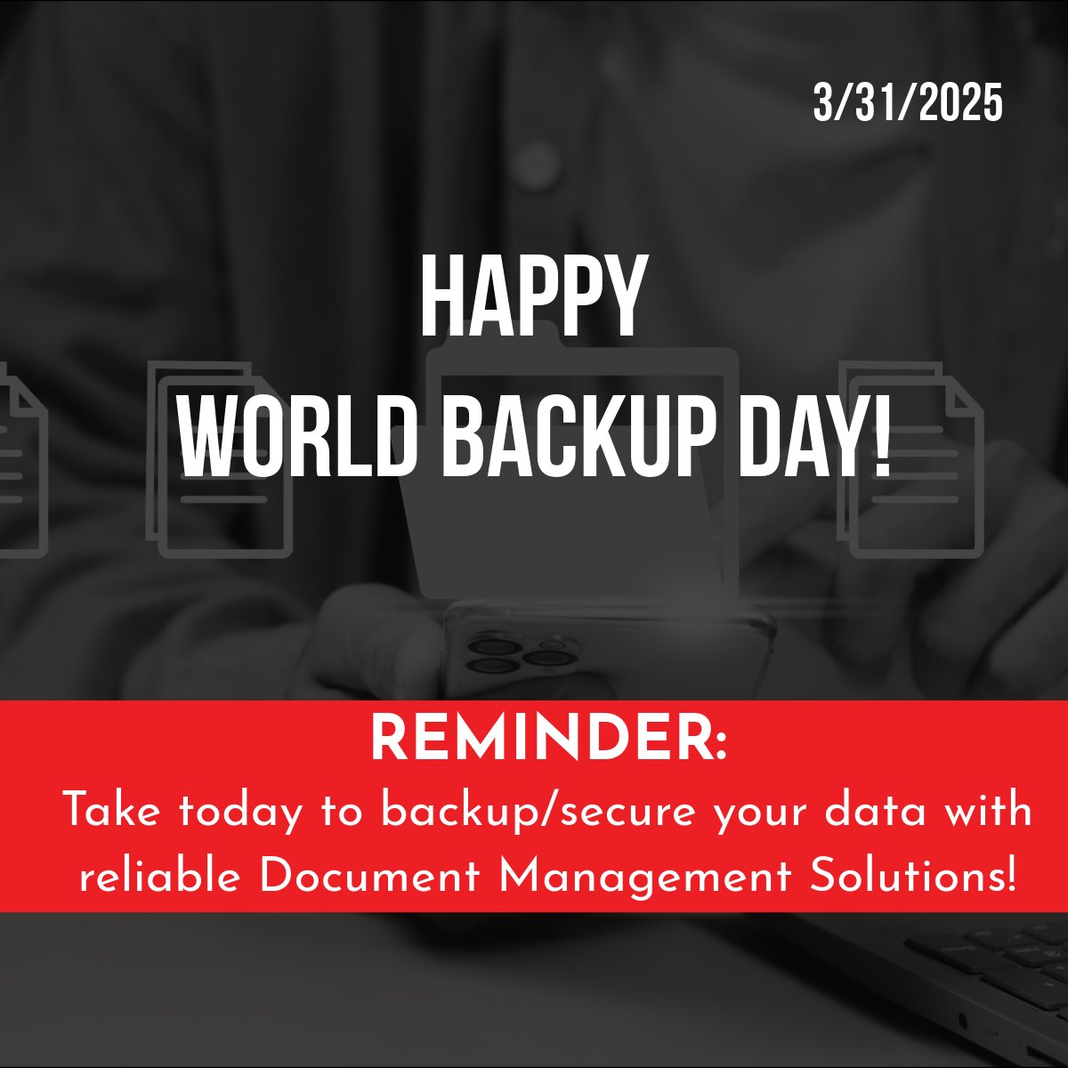 wizixtech's tweet image. 30% of people have never backed up their data! 😱 Don’t be one of them!

This #WorldBackupDay, protect your files with cloud storage, external drives, or a secure system like @DocuWare.

Backup today, thank yourself tomorrow!

#BackupYourData #WiZiXTech #CyberSecurity