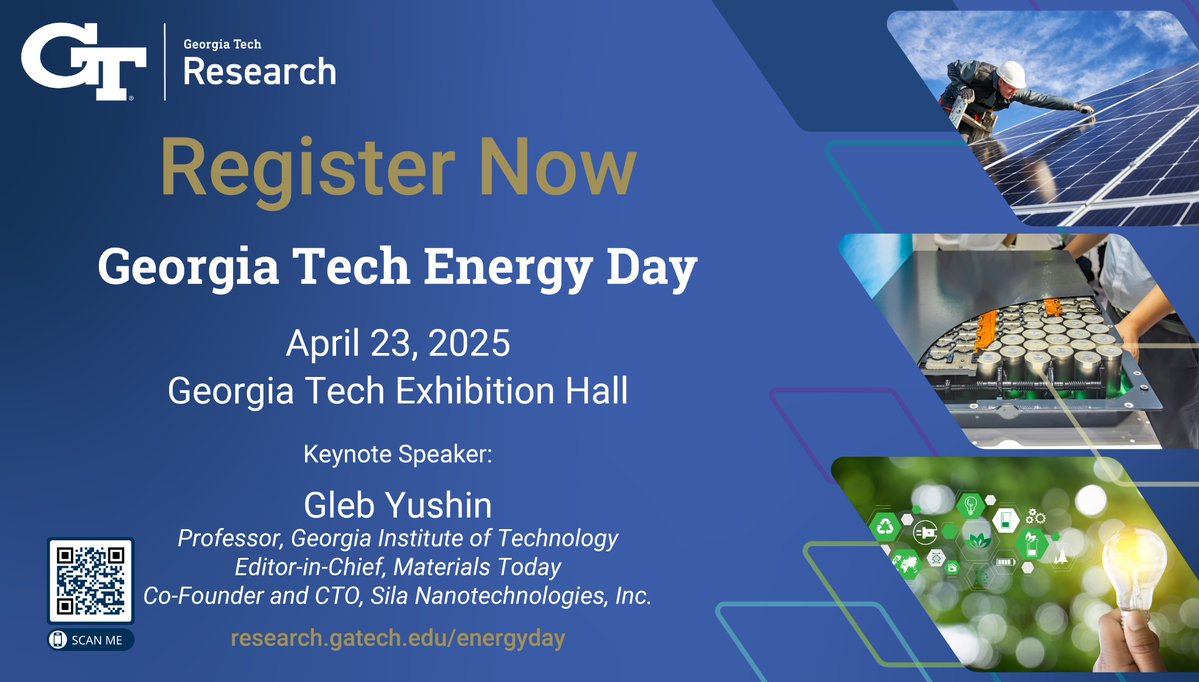Strategic Energy Institute at Georgia Tech (@gatechenergy) on Twitter photo Together with <a href="/GTMatterSystems/">GT_Matter_Systems</a>, we invite you to register for <a href="/GeorgiaTech/">Georgia Tech</a> Energy Day uniting partners from academia, government, & industry to accelerate transformational #energyresearch through advancements in materials, systems, technologies, & policy.
tinyurl.com/3jha4fy8 Together with <a href="/GTMatterSystems/">GT_Matter_Systems</a>, we invite you to register for <a href="/GeorgiaTech/">Georgia Tech</a> Energy Day uniting partners from academia, government, & industry to accelerate transformational #energyresearch through advancements in materials, systems, technologies, & policy.
tinyurl.com/3jha4fy8