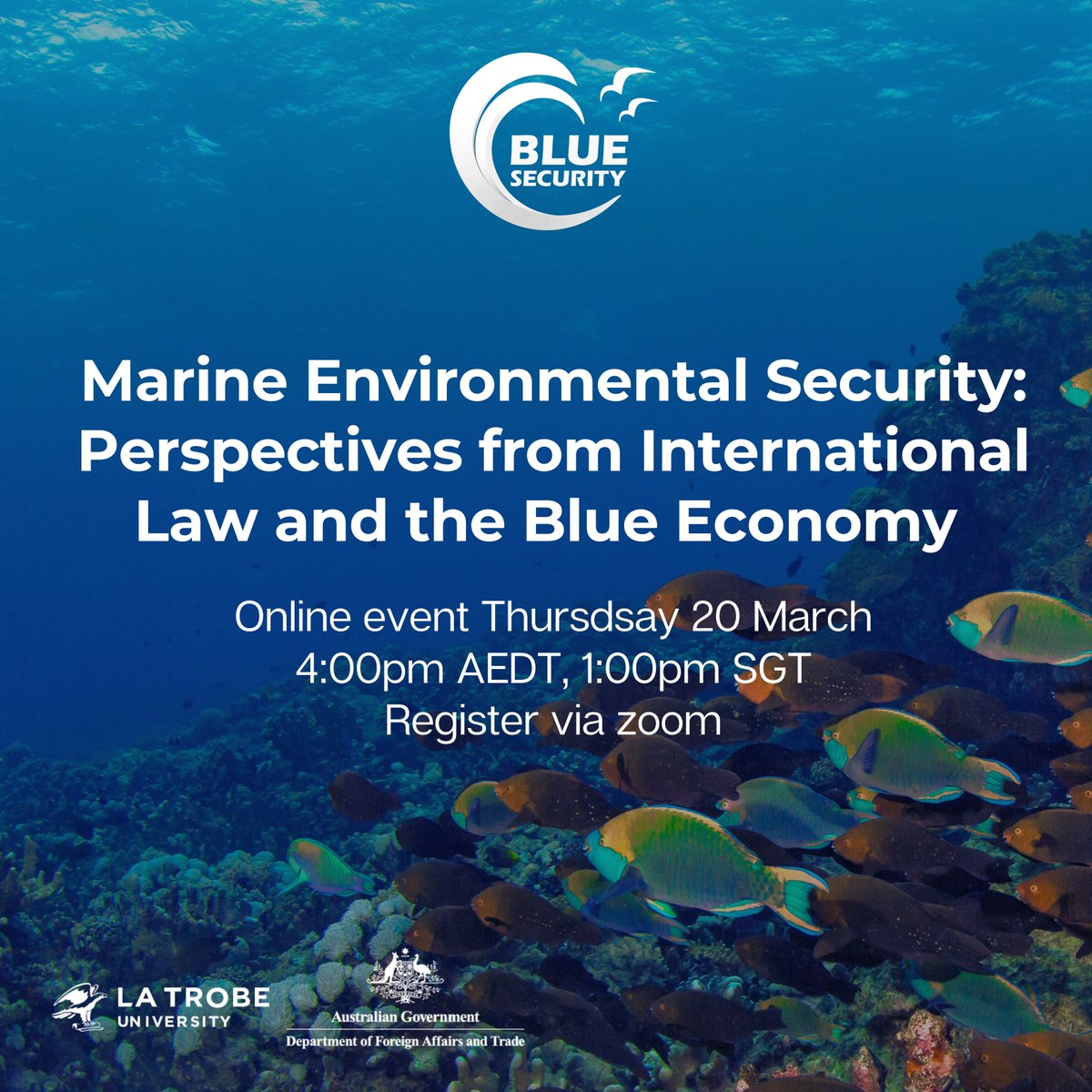 Blue Security (@bluesecprogram) on Twitter photo Join us online to explore marine environmental security, Blue Security research & the latest in marine protection and the Blue Economy with <a href="/DrSarahLothian/">Dr Sarah Lothian</a>, Jacqueline Joyce Espenilla, <a href="/asmiatimalik/">Dr. Asmiati Malik</a> and <a href="/alexpdelacruz/">Alex P Dela Cruz</a>. Register now latrobe.zoom.us/webinar/regist… Join us online to explore marine environmental security, Blue Security research & the latest in marine protection and the Blue Economy with <a href="/DrSarahLothian/">Dr Sarah Lothian</a>, Jacqueline Joyce Espenilla, <a href="/asmiatimalik/">Dr. Asmiati Malik</a> and <a href="/alexpdelacruz/">Alex P Dela Cruz</a>. Register now latrobe.zoom.us/webinar/regist…