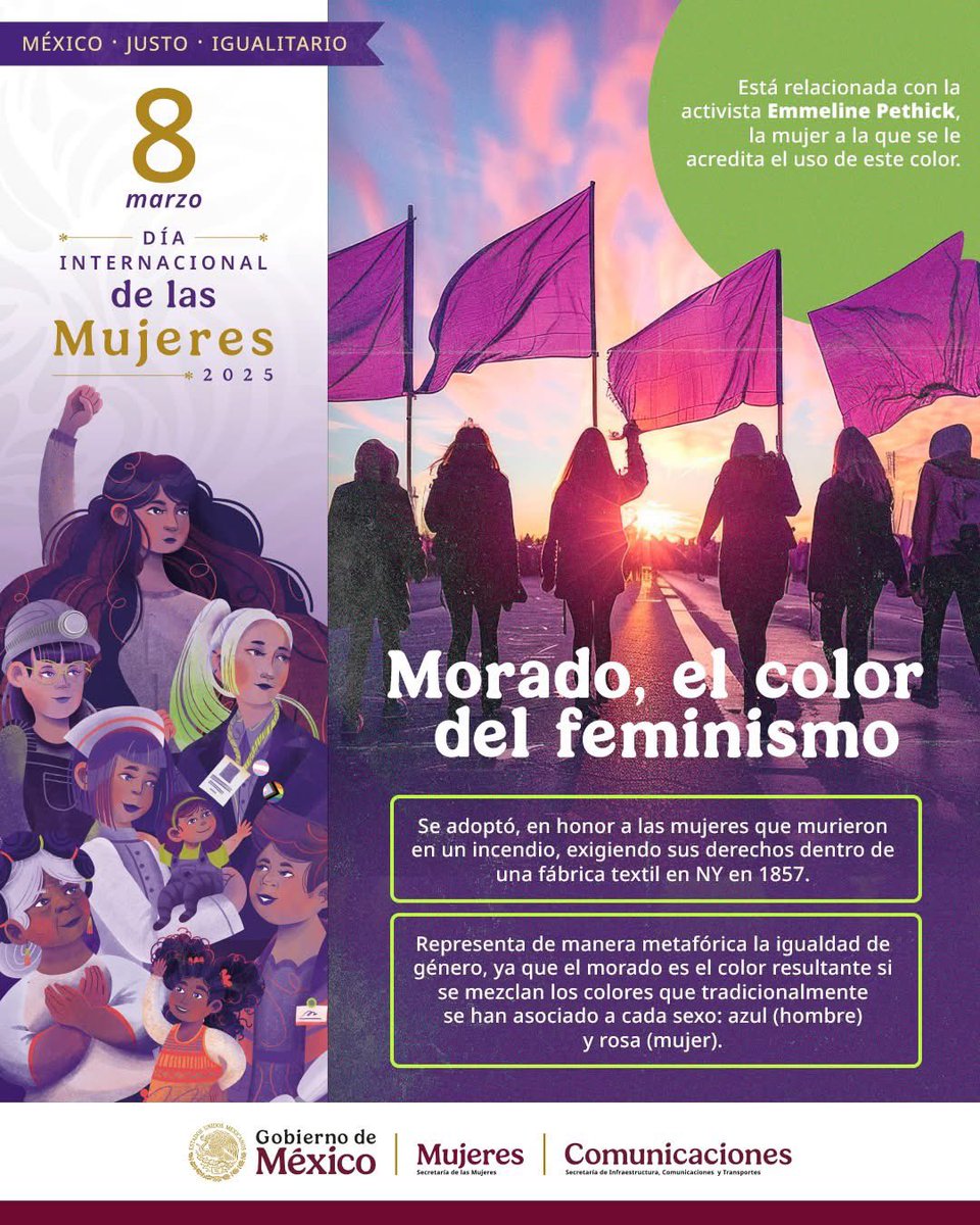 SICTmx's tweet photo. "El morado, el color de los soberanos, simboliza la sangre real que corre por las venas de cada luchadora por el derecho al voto, simboliza su conciencia de libertad y dignidad". Emmeline Pethick-Lawrence, activista británica por los derechos de las mujeres. 💜 @mujeresgobmx https://t.co/WlQMSUj1pr