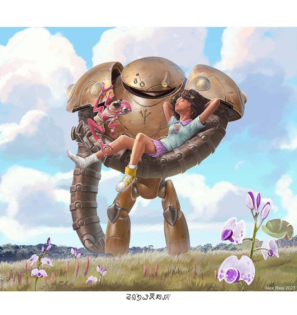 alexriesart's tweet image. My entry for the TokyoPop #Amphibia_Contest.  
Frobo; a most excellent robot :)