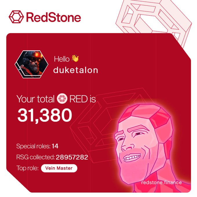 metavoidy's tweet photo. RedStone Miner Airdropで30,537 $RED トークンを受け取りました。

あなたも #RED - pilledになる準備はできていますか？

エアドロップ #RedStone - https://t.co/W32eiAlfR2 https://t.co/RlFTZqRgVl