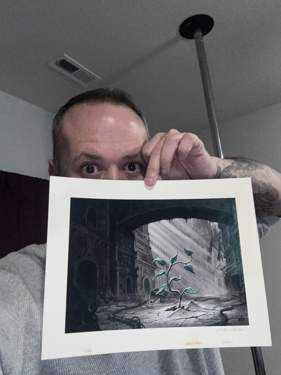 RevWerewolf's tweet image. So I experienced my “Man Walks In With A Beta Box To Sell That He Bought When He Was A Kid” moment.  Went to visit my good friend Kaleb Busby and what doth my eyes see…a print of a magic card…in a really old dirty frame.  I ask to see it, it came in with a collection, I look at…