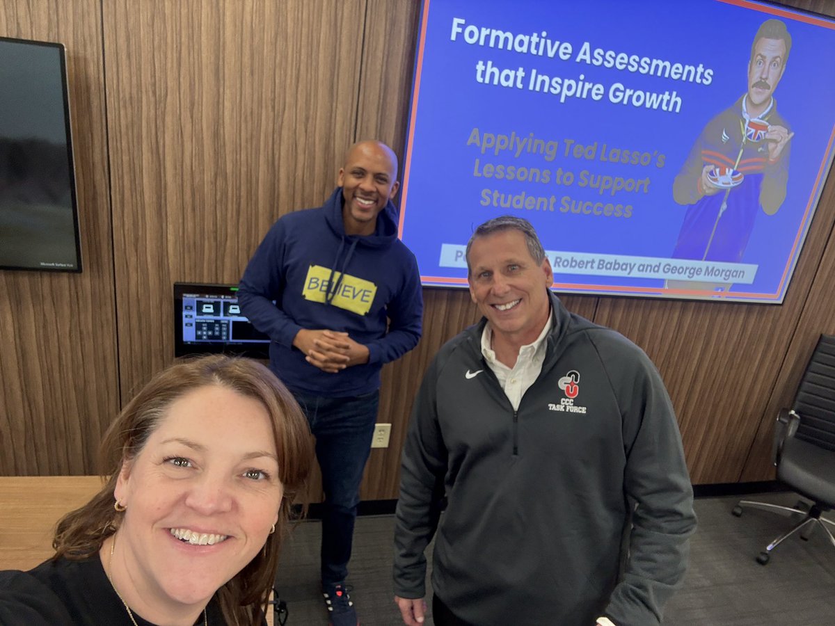 Our task force group just wrapped our 2nd conference day with our presentation, “Formative Assessments that Inspire Growth,” highlighting 4 Lasso lessons 
1.  Be curious, not judgmental 
2.  Teamwork 
3.  Be a goldfish
4.  Believe
Any day I work with other leaders is a good day!