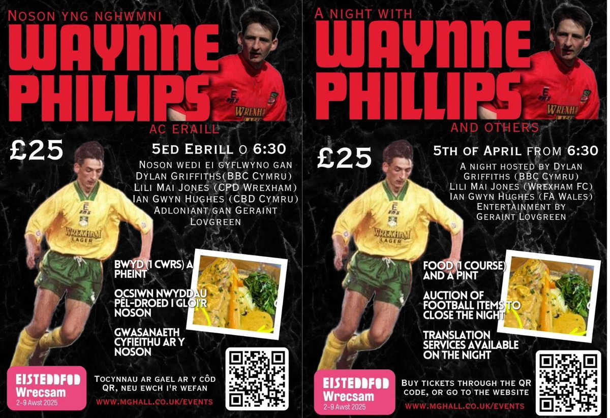 Jane Angharad (@janeangharadj) on Twitter photo Noson yng nghwmni/Evening with <a href="/WaynneP/">Waynne Phillips</a> <a href="/DylLlanfair/">Dylan Griffiths</a> <a href="/IanGwyn/">ian gwyn hughes</a> <a href="/Lilimaijones21/">Lili jones</a> <a href="/ddim_yn_sant/">geraint lovgreen ๐ด๓ ง๓ ข๓ ท๓ ฌ๓ ณ๓ ฟ</a>
Yn/ at <a href="/MGWrecsam/">Maesgwyn Hall Wxm</a>
Translation service available
Tocynnau/Tickets mghall.co.uk/events/an-evenโฆ
#steddfod2025 #wrecsam #wrexham #peldroed #WxmAFC #Cymru Noson yng nghwmni/Evening with <a href="/WaynneP/">Waynne Phillips</a> <a href="/DylLlanfair/">Dylan Griffiths</a> <a href="/IanGwyn/">ian gwyn hughes</a> <a href="/Lilimaijones21/">Lili jones</a> <a href="/ddim_yn_sant/">geraint lovgreen ๐ด๓ ง๓ ข๓ ท๓ ฌ๓ ณ๓ ฟ</a>
Yn/ at <a href="/MGWrecsam/">Maesgwyn Hall Wxm</a>
Translation service available
Tocynnau/Tickets mghall.co.uk/events/an-evenโฆ
#steddfod2025 #wrecsam #wrexham #peldroed #WxmAFC #Cymru