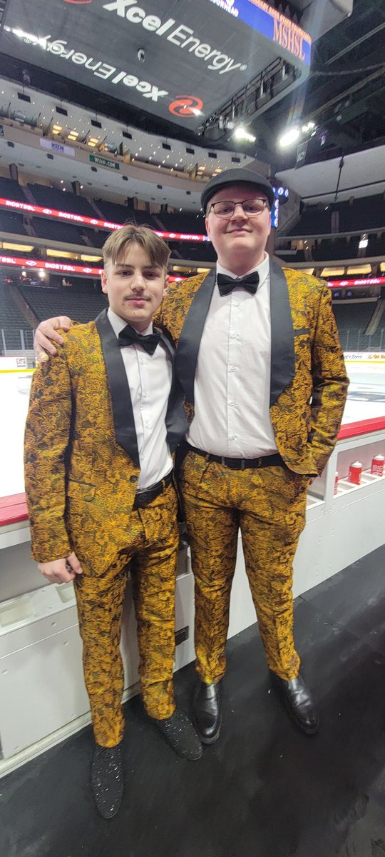 Moorhead hockey managers Jake Franklin and Graden Quade came to the state tournament dressed for the occasion <a href="/XcelEnergyCtr/">Xcel Energy Center</a> 
<a href="/MHSSpuds/">Moorhead Spuds</a>