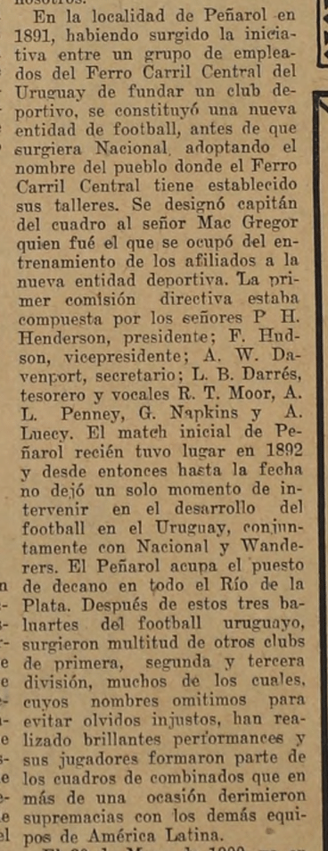 Mundo Uruguayo 1924 - "Peñarol ocupa el puesto de decano en todo el Río de la Plata".
