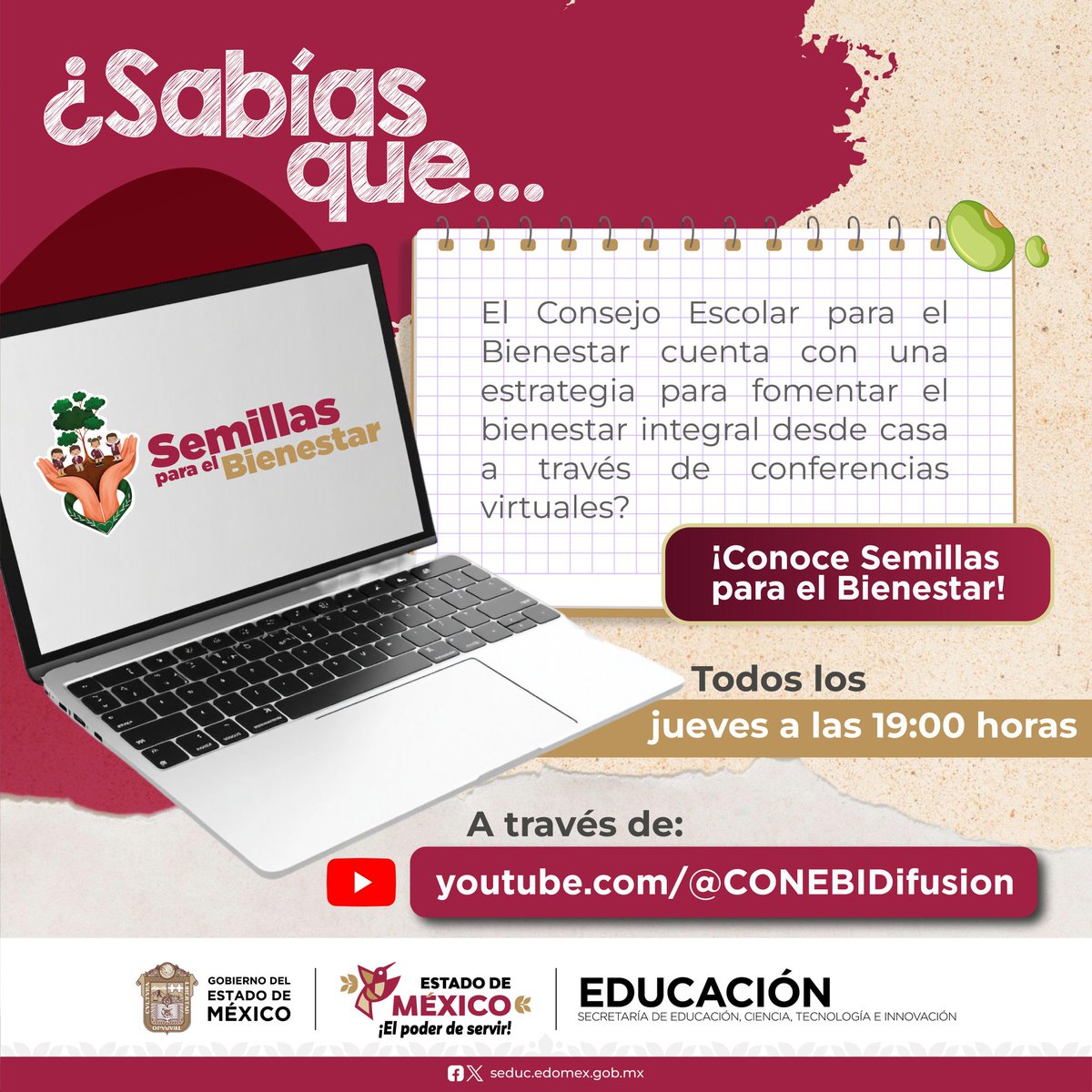 CecytemTemas's tweet photo. Con el objetivo de lograr el bienestar integral de las niñas, niños, adolescentes y jóvenes del Estado de México, el Consejo Escolar para el Bienestar implementa “Semillas para el Bienestar”. 🌱Te invitamos a formar parte de este ciclo de conferencias virtuales.
#SomosCONEBI https://t.co/D91rqNnvcK