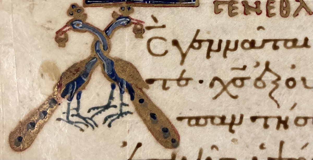 Two hugging peacocks to form a X in this stunning 1000-year-old Greek manuscript <a href="/bodleianlibs/">Bodleian Libraries</a> 

Byzantine initials are stunning!

#animals #FridayVibes #FridayFeeling #birds