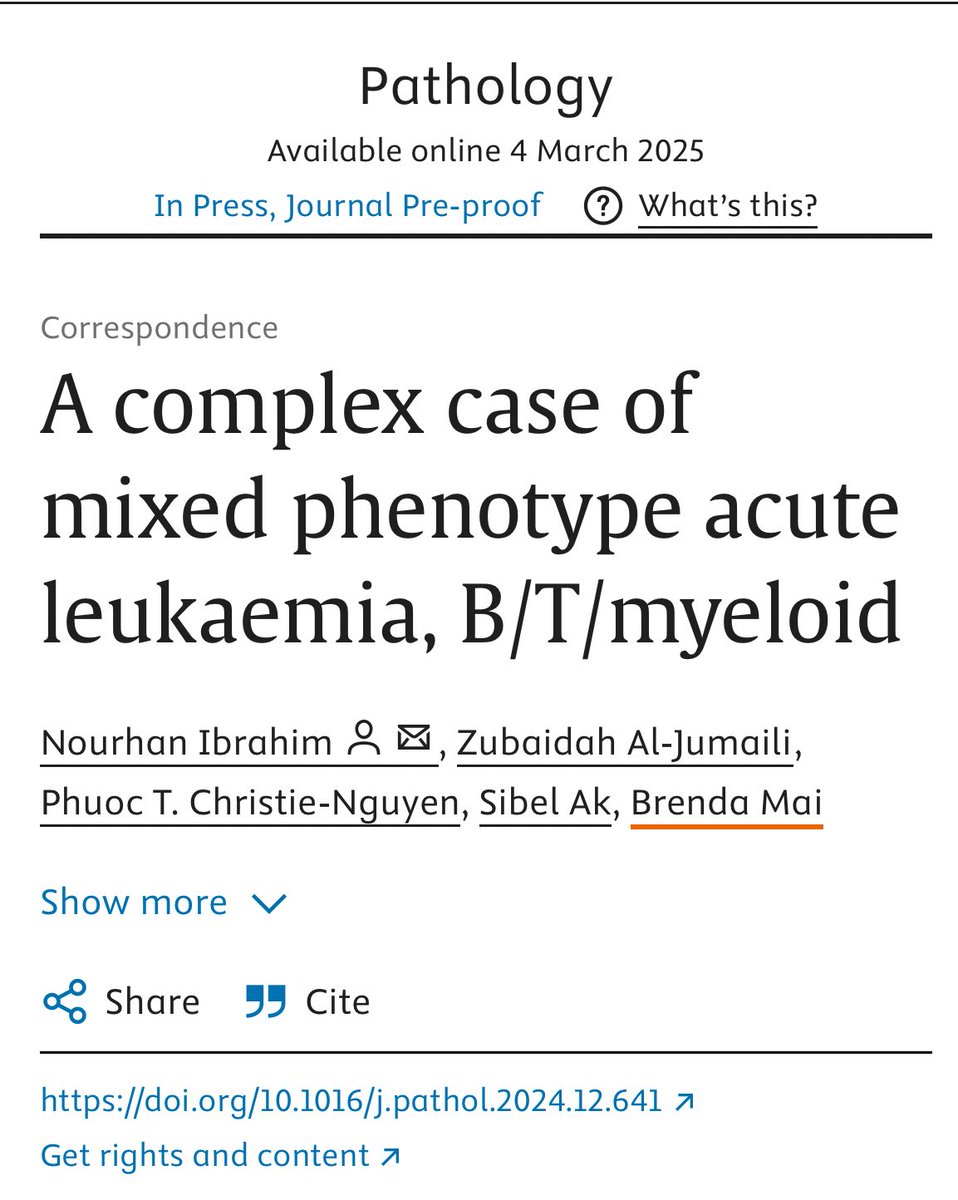 Excited to share our recently published case report on MPAL! Grateful to my attending and co-residents for their guidance and support throughout the process. Check it out here: sciencedirect.com/science/articl…
 #Hematopathology❤️