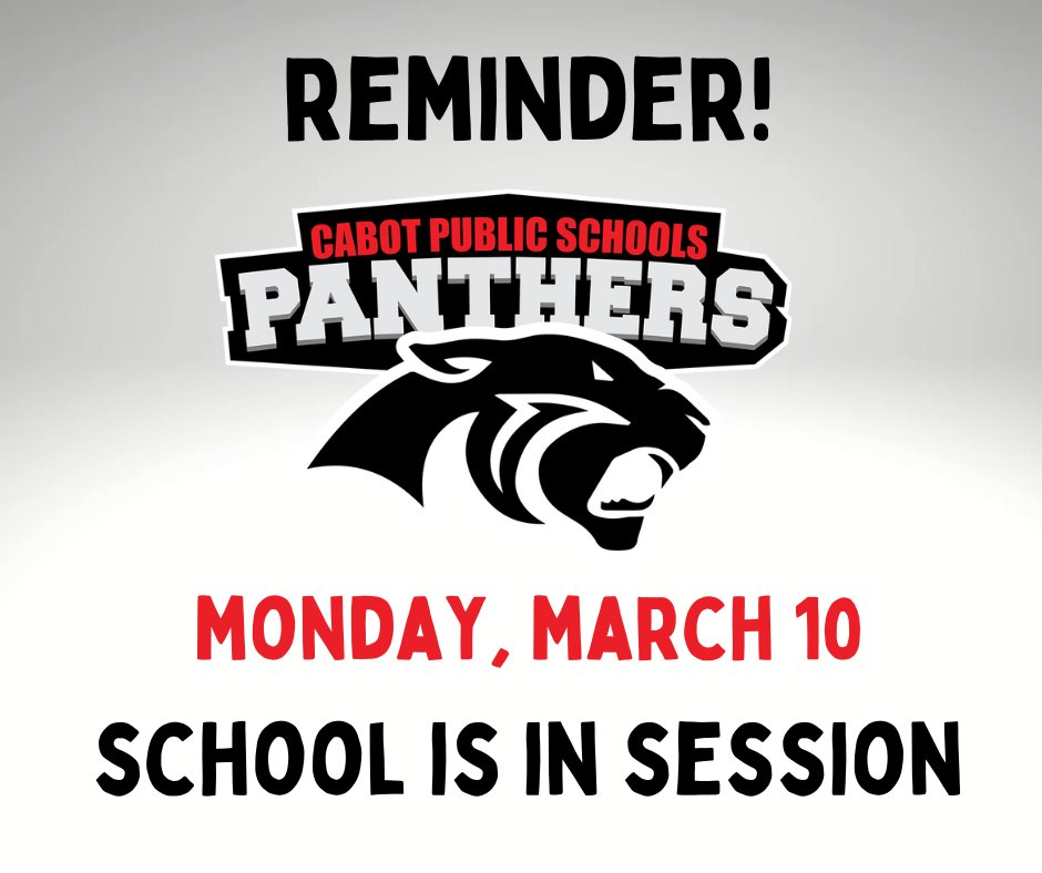 CPS: REMINDER! Due to recent extended school closures, Monday, March 10, originally scheduled as a staff professional development day, will now be a regular school day. School will be in regular session on March 10th.