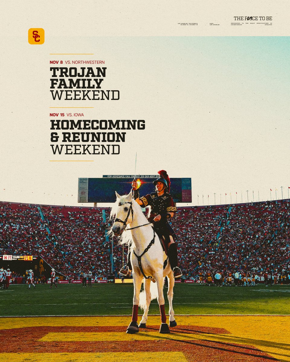 Mark your calendars Trojan fam🗓️

November 8 // Trojan Family Weekend✌️

November 15 // Homecoming 🏟️