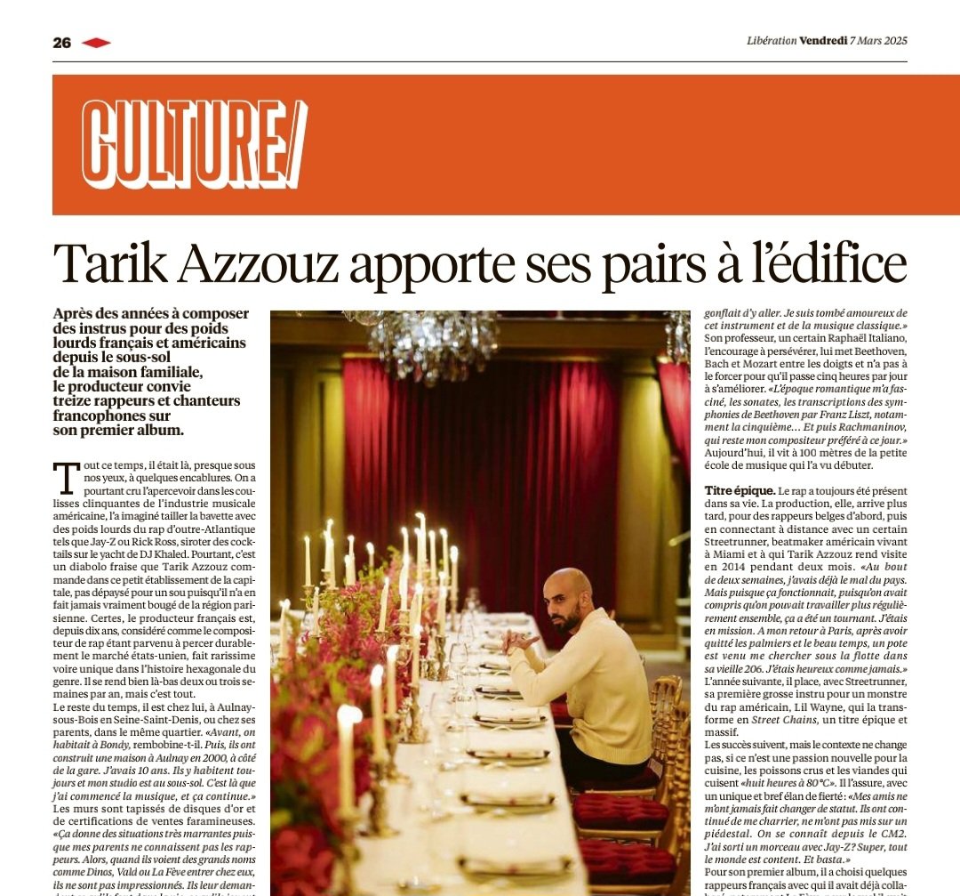 Brice Miclet (@bricemiclet) on Twitter photo Pour <a href="/libe/">Libération</a> ce vendredi : portrait de <a href="/RealKillaT/">Tarik Azzouz TK</a> .
"Mes amis ne m'ont jamais fait changer de statut. J'ai sorti un morceau avec Jay Z ? Super, tout le monde est content. Et basta."
liberation.fr/culture/musiqu… Pour <a href="/libe/">Libération</a> ce vendredi : portrait de <a href="/RealKillaT/">Tarik Azzouz TK</a> .
"Mes amis ne m'ont jamais fait changer de statut. J'ai sorti un morceau avec Jay Z ? Super, tout le monde est content. Et basta."
liberation.fr/culture/musiqu…