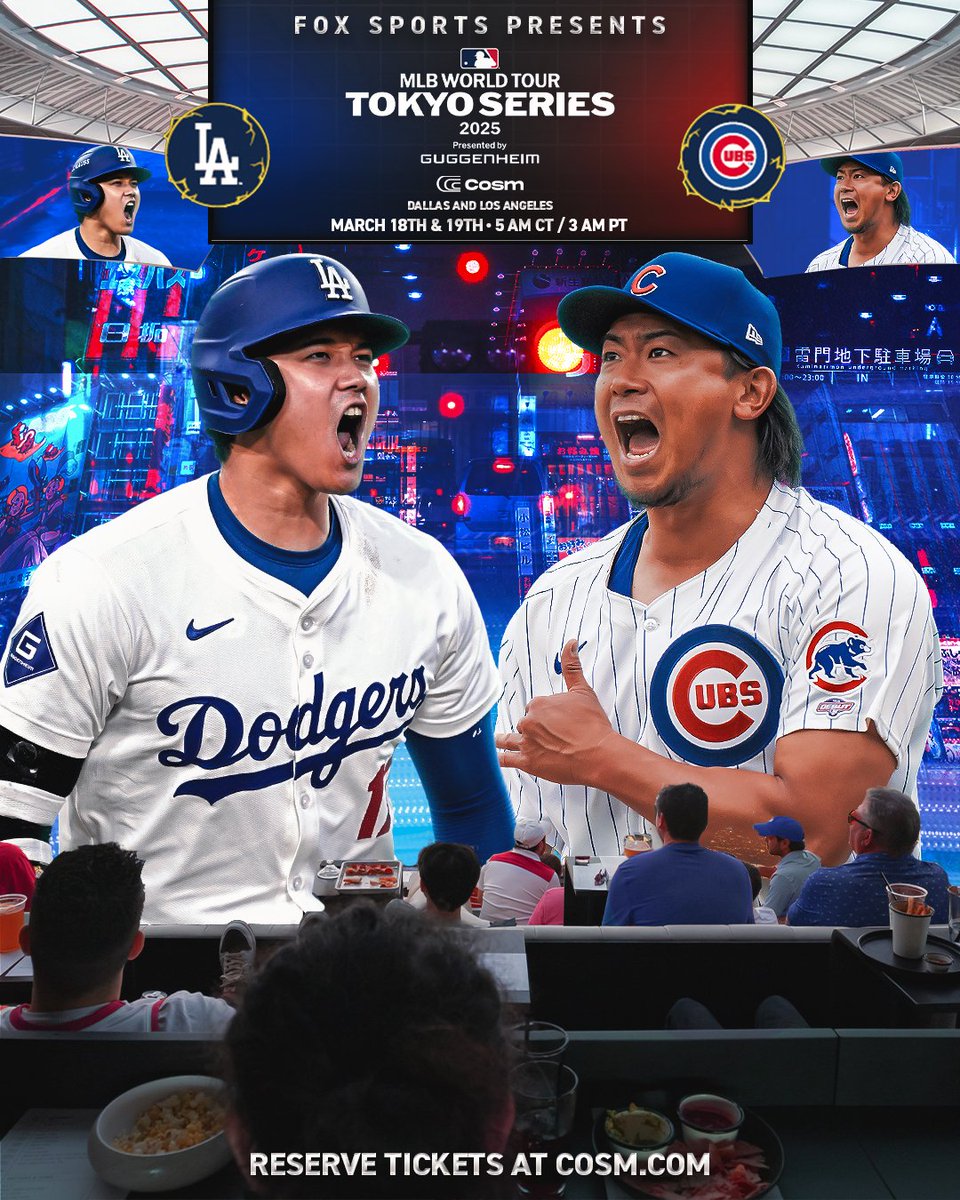 FOX Sports: MLB (@mlbonfox) on Twitter photo The Tokyo Series is coming to <a href="/experiencecosm/">Cosm</a> ⚾️
Experience the <a href="/Dodgers/">Los Angeles Dodgers</a> taking on the <a href="/Cubs/">Chicago Cubs</a> in immersive Shared Reality on March 18th and 19th!
🎟️ LA: cosm.com/los-angeles/ev…
🎟️ Dallas: cosm.com/dallas/events?… The Tokyo Series is coming to <a href="/experiencecosm/">Cosm</a> ⚾️
Experience the <a href="/Dodgers/">Los Angeles Dodgers</a> taking on the <a href="/Cubs/">Chicago Cubs</a> in immersive Shared Reality on March 18th and 19th!
🎟️ LA: cosm.com/los-angeles/ev…
🎟️ Dallas: cosm.com/dallas/events?…