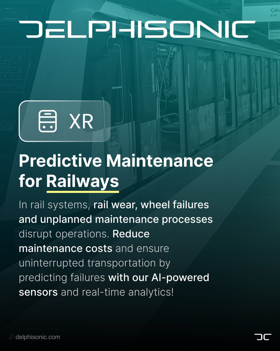 delphisonic's tweet image. 🚆AI-Powered Rail Maintenance

Stop delays &amp;amp; high costs! DS’s AI sensors detect failures early for smooth operations.

Less downtime 💰
Safer travel 🛡️
Lower costs 📉
#PredictiveMaintenance #AI #RailwayTechnology #ConditionMonitoring #OperationalEfficiency
#CostSaving #Industry40