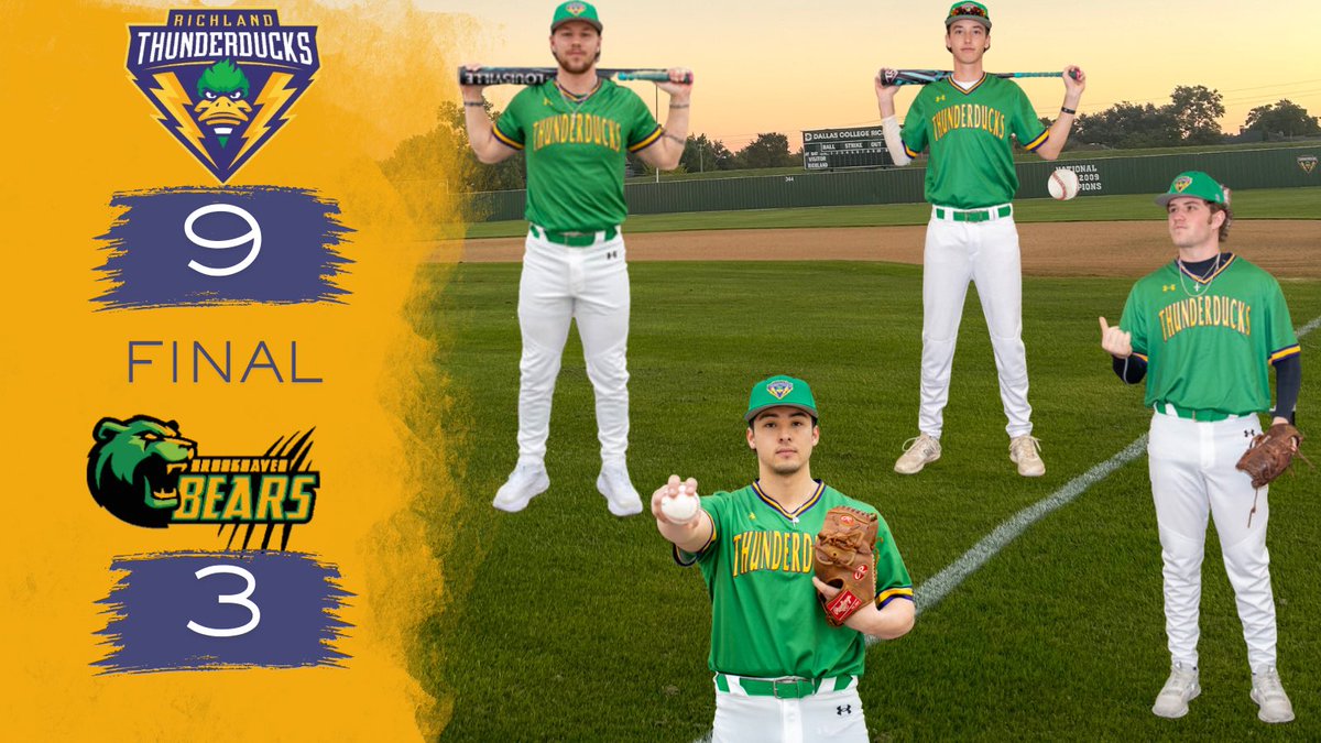 The T-Ducks take the series vs. Brookhaven

WP: B. Farr: 7IP, 3H, 3ER, 5K
Valenzuela: 2IP, 1H, 0R, 3K

Haelzle: 1-3
Smith: 1-3  2B  4RBI
Boone: 2-3  RBI
Chamblee: 1-4  2B  2RBI
D. Flores: 2-3

The final game of the series is tmrw at Brookhaven 12pm!
