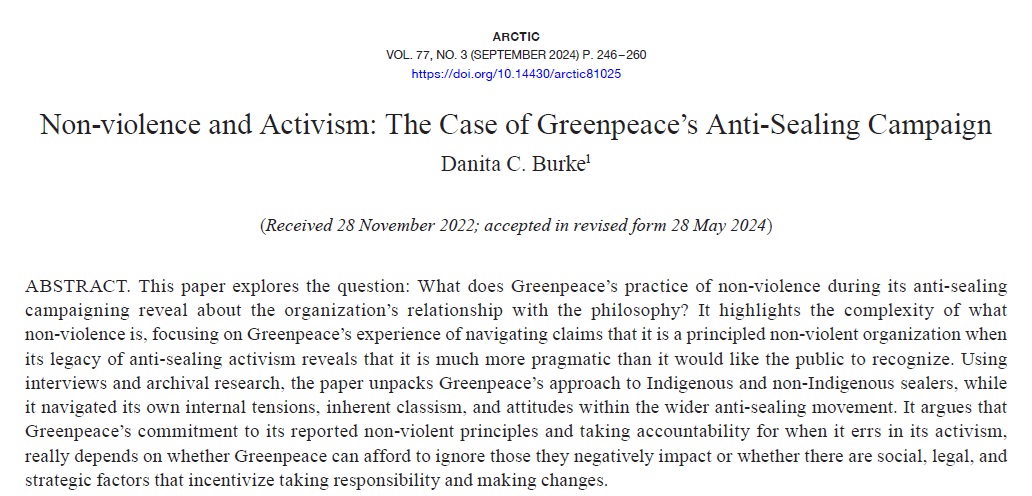 Danita Burke (@danitaburke1) on Twitter photo My #Arctic article "Non-violence & Activism: The Case of #Greenpeace's Anti-Sealing Campaign" is published! doi.org/10.14430/arcti… <a href="/SDUArctic/">SDUArctic</a> <a href="/CWSWarStudies/">CWS - War Studies</a>. Many thanks to interviewees from <a href="/Greenpeace/">Greenpeace International</a> & funders <a href="/IASH_Edinburgh/">IASH, Edinburgh</a> <a href="/MSCActions/">Marie Skłodowska-Curie Actions</a> <a href="/MemorialU/">Memorial University</a> #JRSmallwoodFoundation My #Arctic article "Non-violence & Activism: The Case of #Greenpeace's Anti-Sealing Campaign" is published! doi.org/10.14430/arcti… <a href="/SDUArctic/">SDUArctic</a> <a href="/CWSWarStudies/">CWS - War Studies</a>. Many thanks to interviewees from <a href="/Greenpeace/">Greenpeace International</a> & funders <a href="/IASH_Edinburgh/">IASH, Edinburgh</a> <a href="/MSCActions/">Marie Skłodowska-Curie Actions</a> <a href="/MemorialU/">Memorial University</a> #JRSmallwoodFoundation
