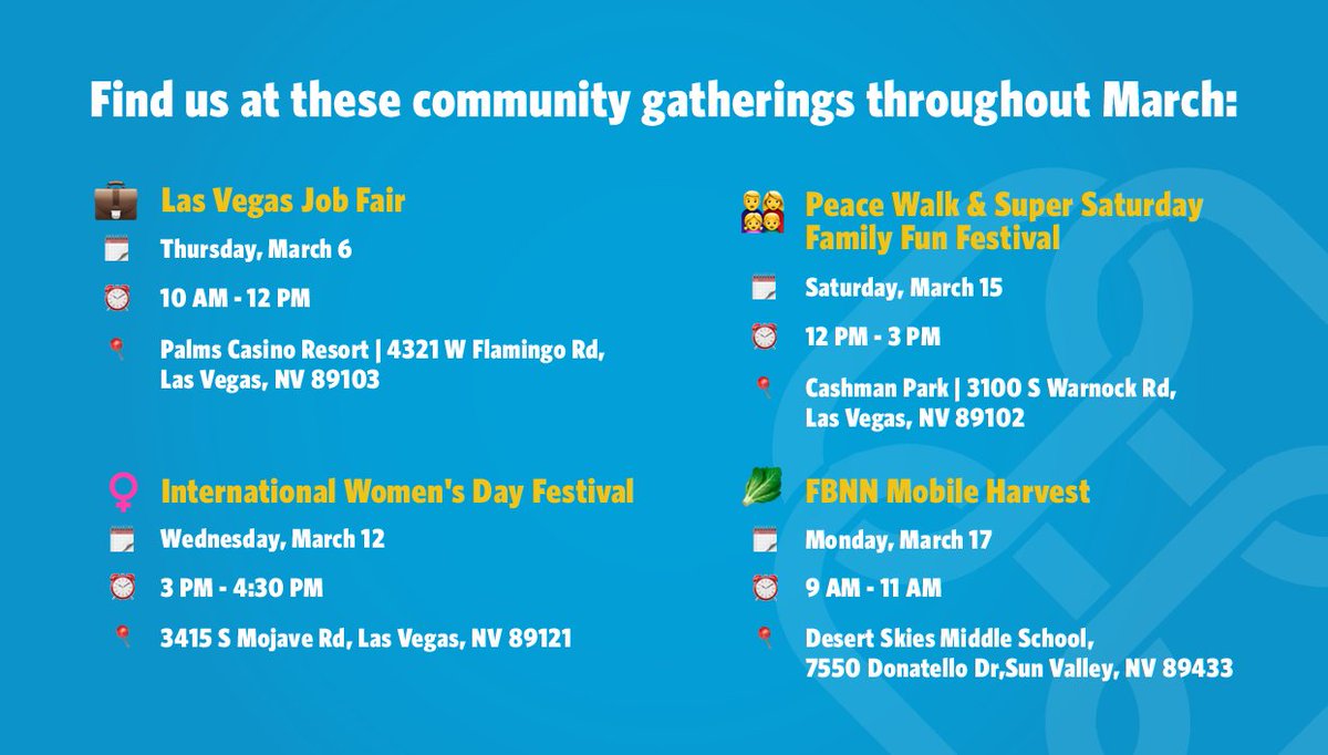 Find us at these community gatherings throughout March.

Don't miss out on learning more about your health insurance options. See you there. 🌟

#NevadaHealthLink
#SpecialEnrollmentPeriod