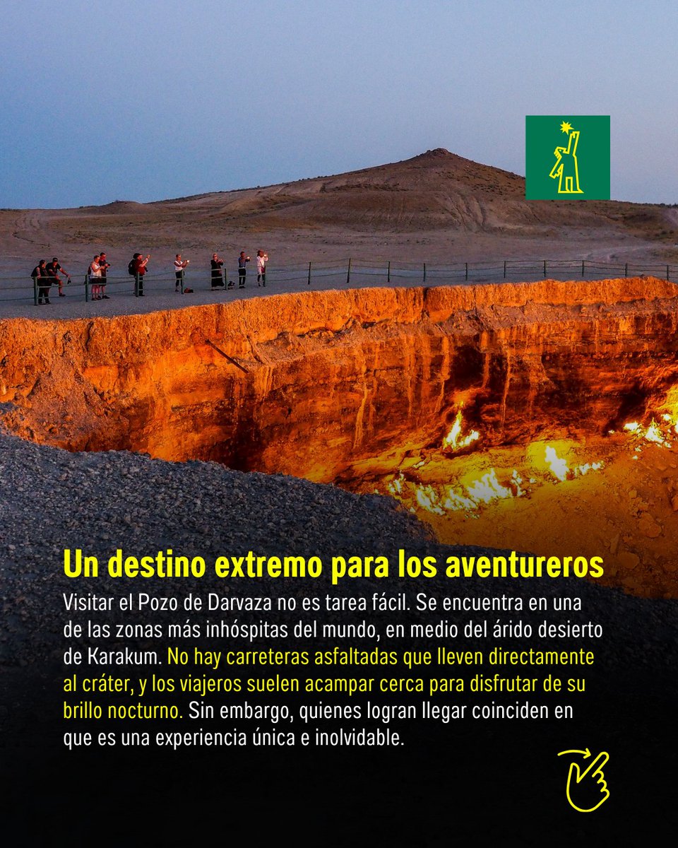 DiarioLibre's tweet photo. ❓ | #QueCosasDL | Un cráter en llamas en medio del desierto… ¡y arde desde hace más de 50 años! 🔥
El Pozo de Darvaza, conocido como La Puerta al Infierno, es un misterio ardiente en Turkmenistán que ilumina las noches del desierto de Karakum.
#DiarioLibre #Curiosidades https://t.co/xYtfckCjxC