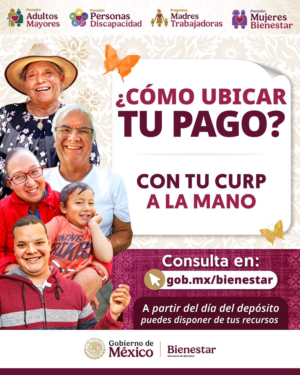 A_MontielR's tweet photo. ❤️ Aviso importante ❤️
Ingresa a https://t.co/qDcP7nqzUB con tu CURP en mano para #UbicarTuPago del bimestre marzo-abril, si eres derechohabiente de las #PensionesBienestar o beneficiario de #MadresTrabajadoras.

Como lo prometió la presidenta @Claudiashein, los programas de #Bienestar continúan. ¡Es tu derecho!

#HumanismoMexicano
#PrimeroLosPobres