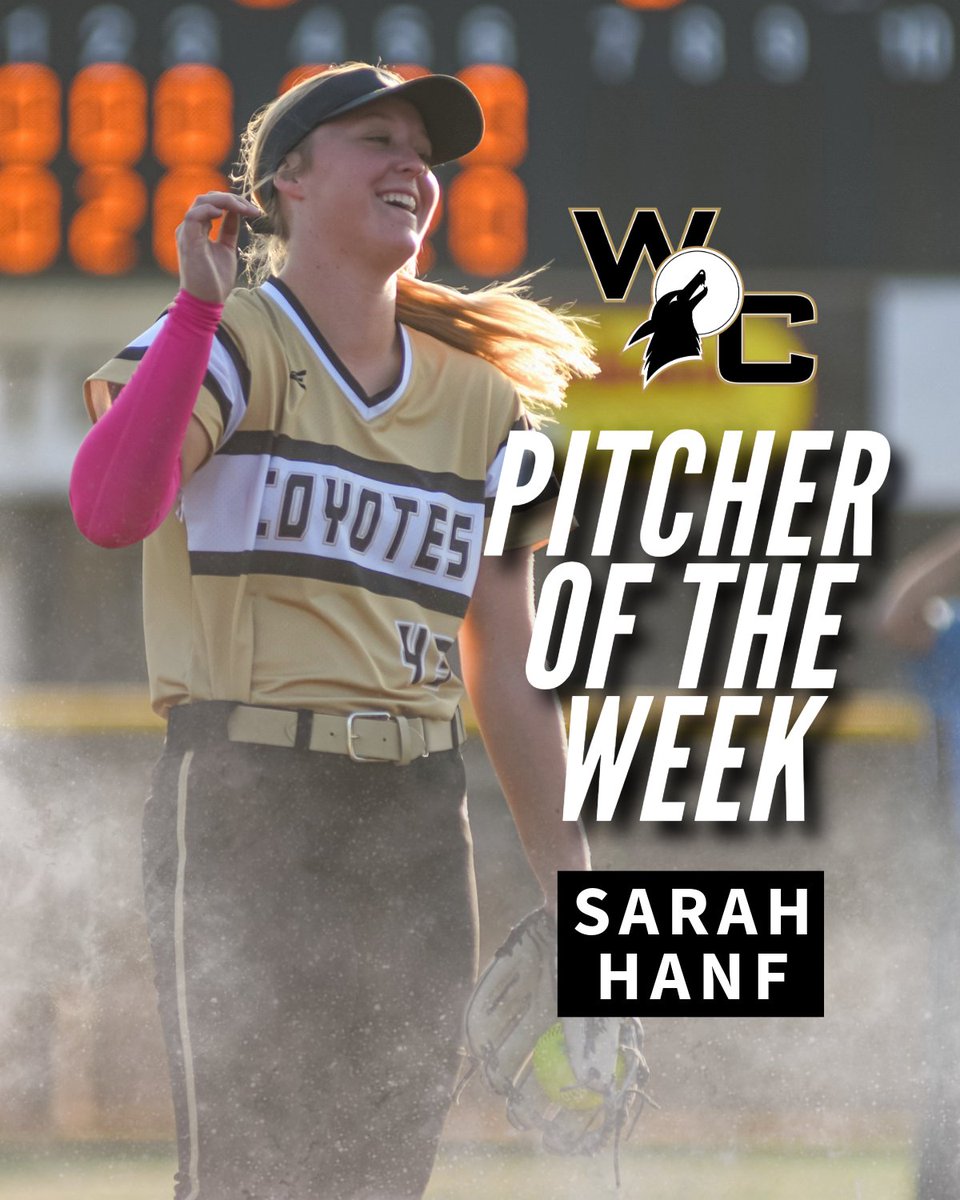Hat trick for Hanf! Sarah Hanf earns her THIRD Pitcher of the Week honor! 23 strikeouts and only 3 earned runs in 18.2 innings! bit.ly/3QLH1Jd