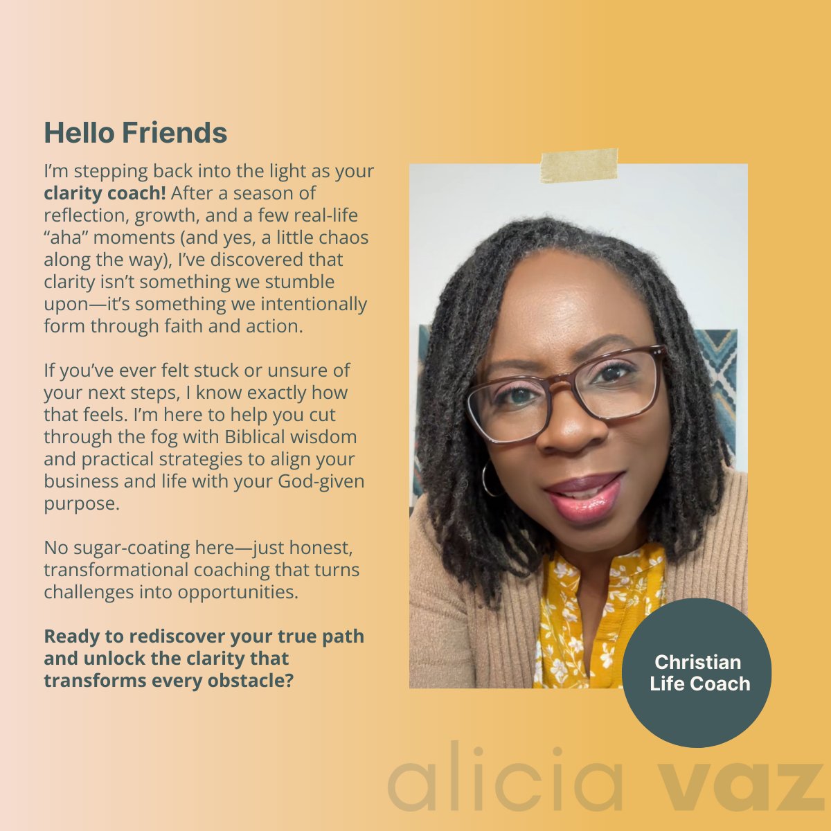 I’m back as your clarity coach! After some real-life ‘aha’ moments (and a touch of chaos), I’m here to help you cut through the fog and align your life with your God-given purpose. Ready to rediscover your true path? Let’s journey together! #ChristianLifeCoach