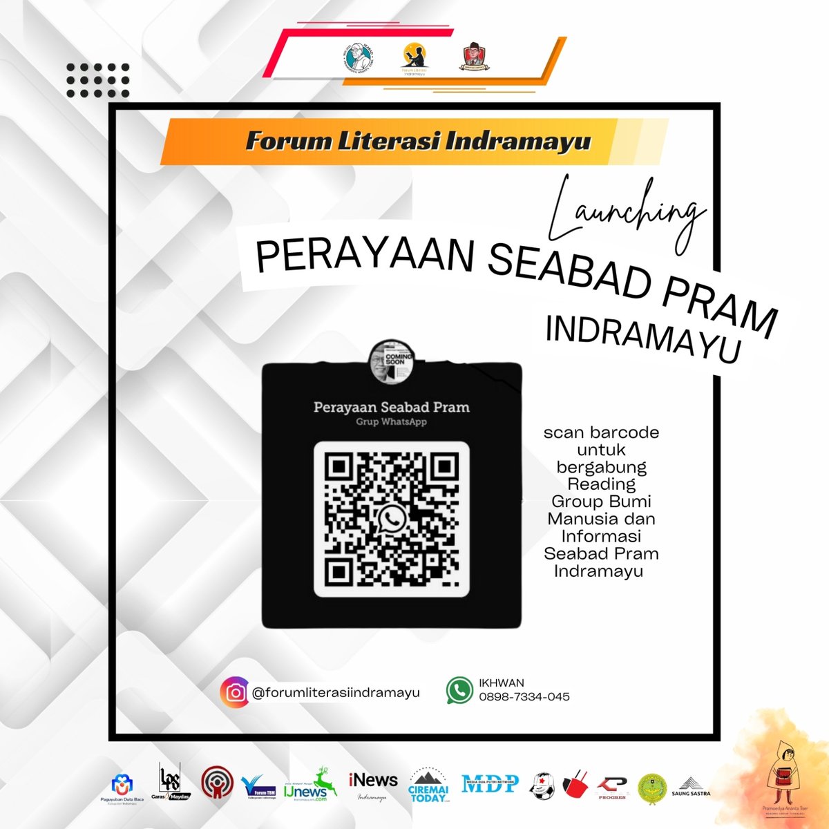 Membersamai angkatan muda pegiat literasi di Pantai Utara Jawa - dalam rangkaian Festival Seabad Pram. 

📖 Reading Group "Bumi Manusia"
📅 Jumat, 7 Maret 2025
⏰ 20:30 WIB - Selesai
💻 Join Zoom Meeting
us06web.zoom.us/j/86728548597?…

Meeting ID: 867 2854 8597
Passcode: reading