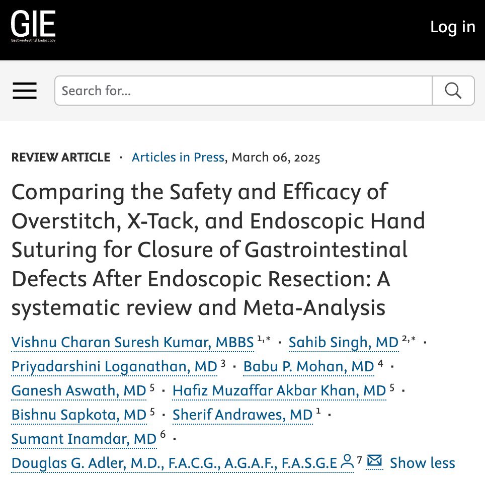 sahibs559's tweet image. New publication @GIE_Journal @ASGEendoscopy.
Thank you @Dr_VishnuKumar @PriyadarshiniMD @BabuPMohan2 @GaneshAswathMD @MuzaffarAkbar @BishnuS56122741 @shandrawes @SumantInamdar @DouglasAdlerMD.
giejournal.org/article/S0016-…