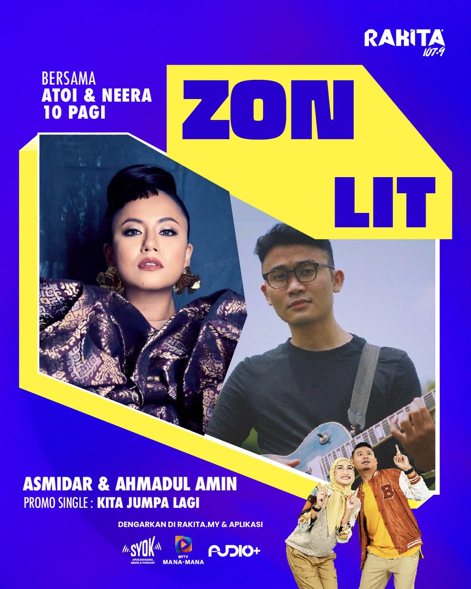 Jom dengarkan kisah menarik dan perjalanan muzik mereka dalam pembikinan lagu baharu -- Kita Jumpa Lagi, bersama <a href="/AtoiTohet/">Atoi Tohet</a> &amp; Neera dalam #ZonLITRakita kejap lagi!

📅 : 7 Mac 2025
⏰ : 10AM - 11AM
📻 : Rakita 107.9 | Strim rakita.my | App SYOK | MYTV Mana-Mana |