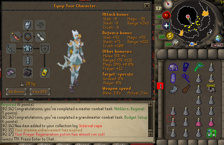 SwimzOSRS's tweet photo. Can't believe how nervewrecking this was, jesus christ... Finally made it on the first zuk attempt on the new 60att 70def Med!! My god how many times I died to silly waves in 40s, 50s and a couple times in 60s.. Got chanced by third set ranger at zuk.. PHEW!!!!!! https://t.co/TF9yRryssV