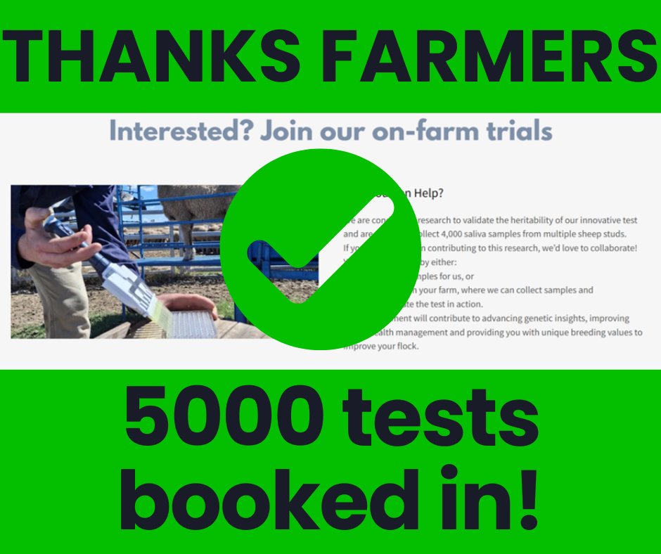 SwabTec (@swabtecinfo) on Twitter photo THANKS FARMERS! 9000 TESTS (NOW) BOOKED IN.
@SwabTec thanks everyone who has signed up for our on-farm trials to measure worm resistance in sheep. Big shout out to the Kealys at Curlew Merinos, <a href="/beanstalkagtech/">Beanstalk AgTech</a> & Victorian Sheep and Goat Compensation Fund for your support. THANKS FARMERS! 9000 TESTS (NOW) BOOKED IN.
@SwabTec thanks everyone who has signed up for our on-farm trials to measure worm resistance in sheep. Big shout out to the Kealys at Curlew Merinos, <a href="/beanstalkagtech/">Beanstalk AgTech</a> & Victorian Sheep and Goat Compensation Fund for your support.