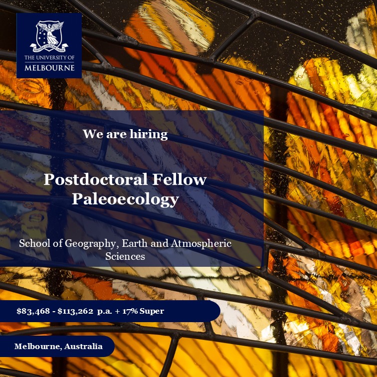 JOB ALERT - Postdoc in palaeoecology at the University of Melbourne.

jobs.unimelb.edu.au/en/job/919518/…

- Conduct Pollen-Based Research
- Collaborate with Indigenous Communities
- Contribute to Interdisciplinary Team
- Disseminate Research Findings