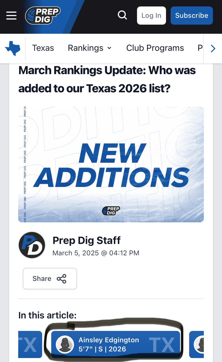 Excited to be added to this months 2026 Prepdig rankings! <a href="/PDTexas/">Prep Dig Texas</a> <a href="/Skylinejrs/">Skyline</a> <a href="/GMsportsmedia1/">GM Sports Media</a> <a href="/nxt1sports/">NXT 1</a> <a href="/Get2CollegAth/">Get 2 College Athletics</a> <a href="/jaytap2000/">Jason Bibler</a> <a href="/PrepDig/">Prep Dig 🏐</a>