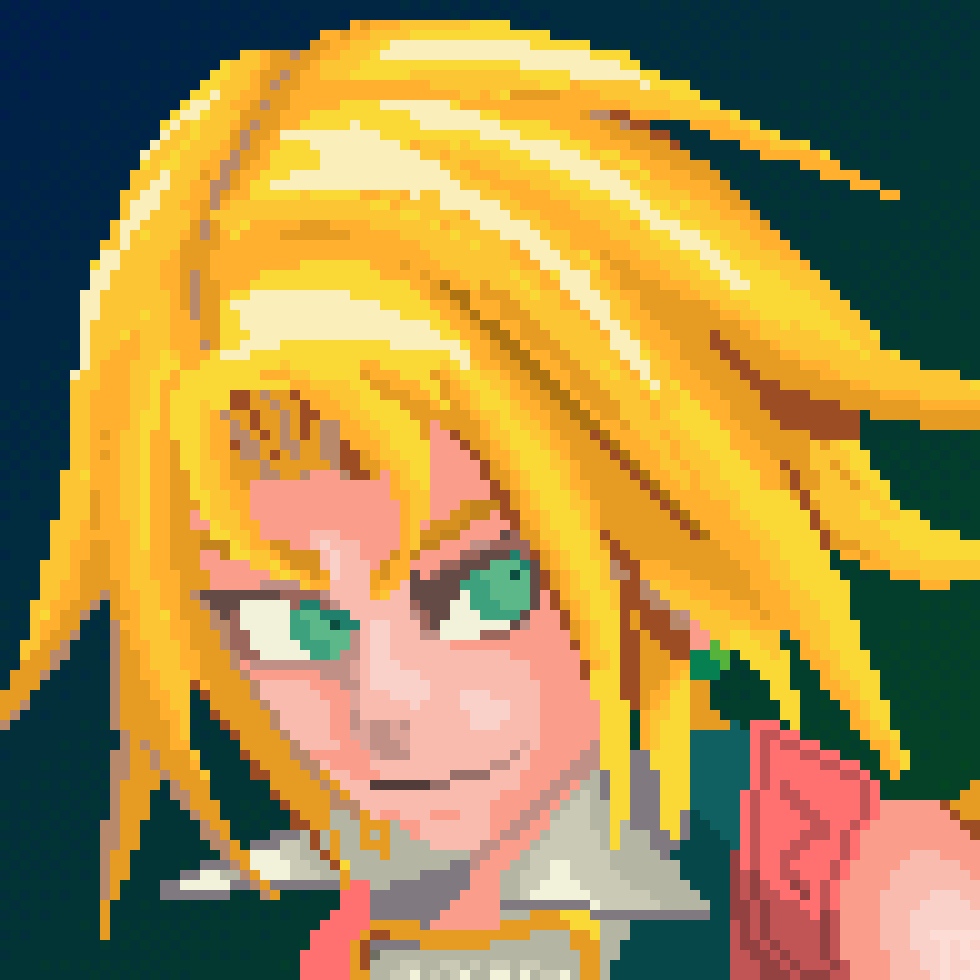 TerminThings's tweet image. I set out last stream to create a final fantasy character portrait, and I think I accomplished that. 

 #finalfantasy #finalfantasyix #pixelart #pixelartist #ArtistOnTwitter