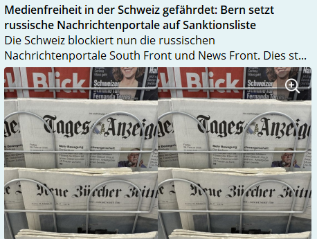 WernerBechtel's tweet image. Medienfreiheit in der Schweiz gefährdet: Bern setzt russische Nachrichtenportale auf Sanktionsliste
🇨🇭🇨🇭🇨🇭 Bitte Medienfreiheit
🇨🇭🇨🇭🇨🇭 Bitte Neutralität
#parlCH #Bundesrat #SVP #Ukraine