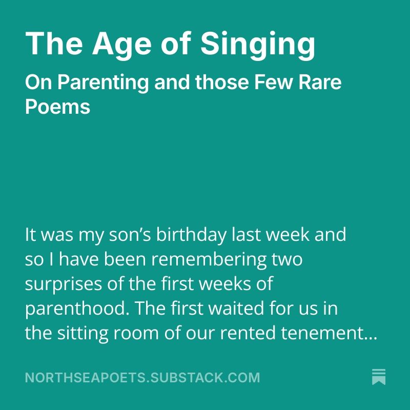 North Sea Poets (@northseapoets) on Twitter photo New post!
'The Age of Singing' 🎶
<a href="/NiallCPoetry/">Niall Campbell</a> reflects On Parenting and those Few Rare Poems
#NorthSeaPoets #Poetry #PoetryCommunity New post!
'The Age of Singing' 🎶
<a href="/NiallCPoetry/">Niall Campbell</a> reflects On Parenting and those Few Rare Poems
#NorthSeaPoets #Poetry #PoetryCommunity