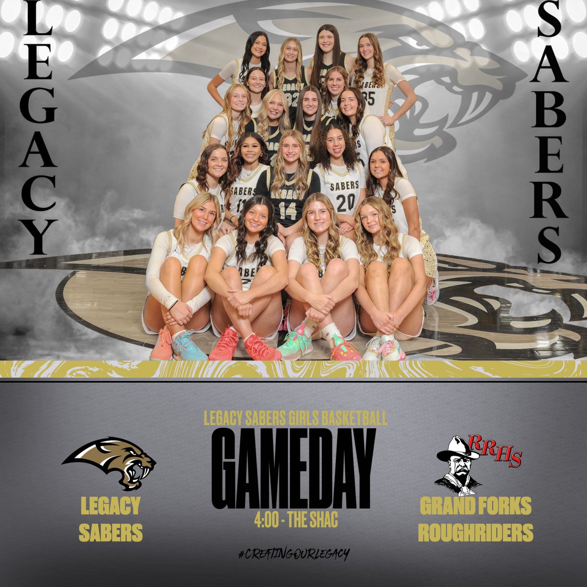 GAMEDAY 

The Sabers are back in action this afternoon when they take the court against the Grand Forks Red River Roughriders in the consolidation semifinals. 

#CreatingOurLegacy