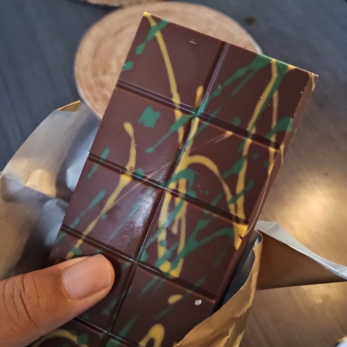 Andalusio's tweet image. Look at a gift I got this morning. A Dubai chocolate (AKA Kunafa chocolate). Yeah, I had a sick day today, but hopefully should resume fasting tomorrow, in shaa'a Allah (God willing).

#Rifai #DubaiChocolate #KunafaChocolate #MadeInLebanon #Lebanon #شوكولاتة #لبنان