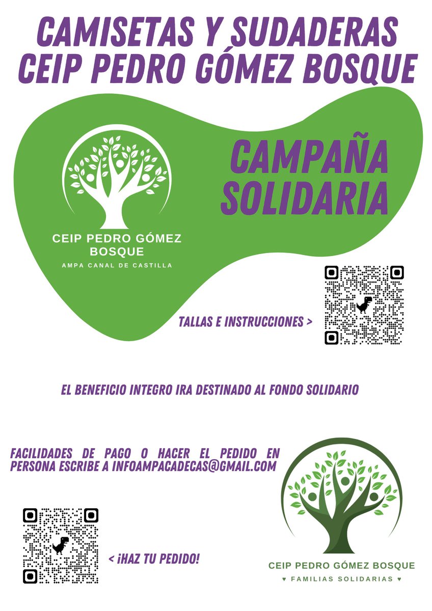 AMPA Canal de Castilla. CEIP PEDRO GÓMEZ BOSQUE (@ampacanal) on Twitter photo 👕💜 ¡Ya están aquí las camisetas y sudaderas del <a href="/CEIPPedroGomezB/">CEIP PEDRO GÓMEZ BOSQUE (Valladolid)</a>! 💜👕
📢 Campaña solidaria: Todo el beneficio irá destinado al Fondo Solidario.
💚 ¡Colabora y lleva contigo el espíritu del cole! #FamiliasSolidaria <a href="/CEIPPedroGomezB/">CEIP PEDRO GÓMEZ BOSQUE (Valladolid)</a> 👕💜 ¡Ya están aquí las camisetas y sudaderas del <a href="/CEIPPedroGomezB/">CEIP PEDRO GÓMEZ BOSQUE (Valladolid)</a>! 💜👕
📢 Campaña solidaria: Todo el beneficio irá destinado al Fondo Solidario.
💚 ¡Colabora y lleva contigo el espíritu del cole! #FamiliasSolidaria <a href="/CEIPPedroGomezB/">CEIP PEDRO GÓMEZ BOSQUE (Valladolid)</a>