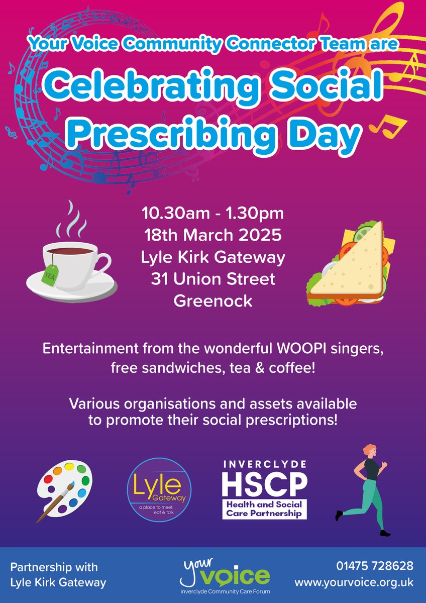 Inverclyde's Community Link Workers (@inverclyde_clw) on Twitter photo The local Your Voice Community Connector team will be celebrating Social Prescribing Day by hosting an event on Tuesday 18th March at Lyle Kirk Gateways. Open and free to all.
<a href="/CVSInverclyde/">CVS Inverclyde</a> <a href="/InverclydeHSCP/">Inverclyde HSCP</a> The local Your Voice Community Connector team will be celebrating Social Prescribing Day by hosting an event on Tuesday 18th March at Lyle Kirk Gateways. Open and free to all.
<a href="/CVSInverclyde/">CVS Inverclyde</a> <a href="/InverclydeHSCP/">Inverclyde HSCP</a>