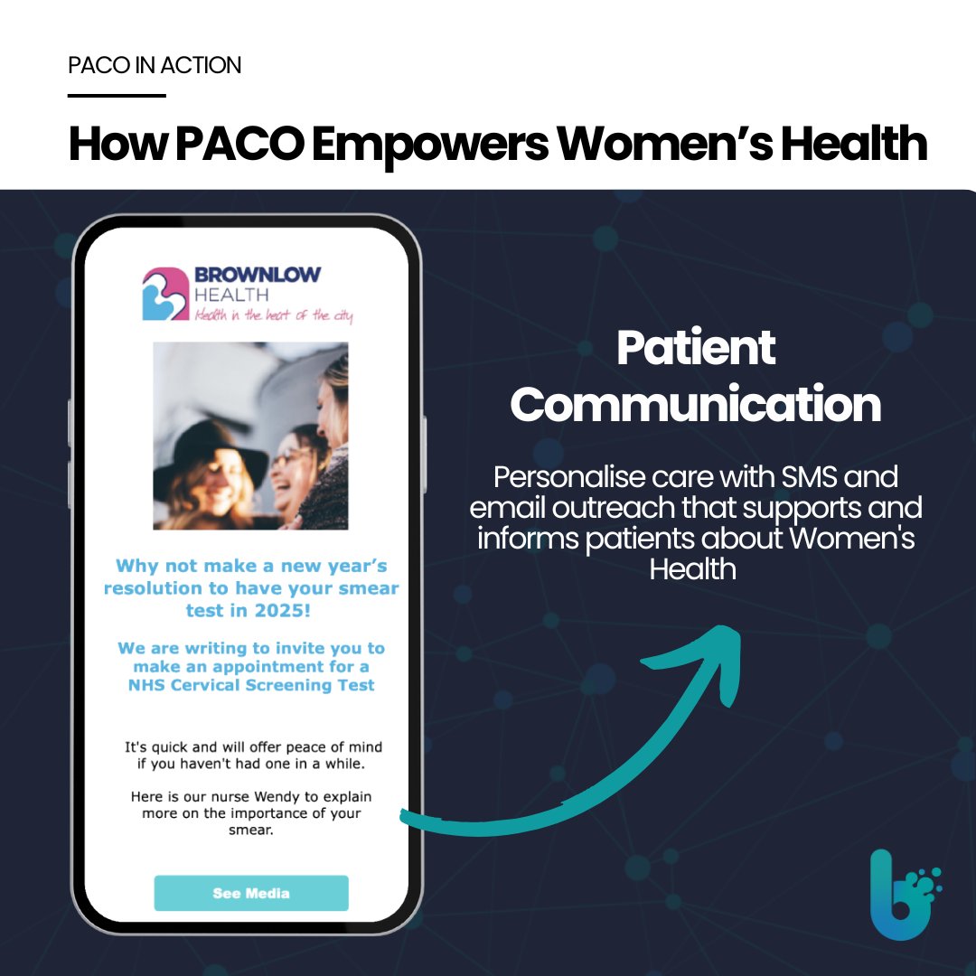 💪 PACO is helping NHS teams make women’s healthcare more accessible, proactive, and patient-focused at every stage of life. From menopause support to cervical screening reminders, PACO streamlines patient care.

eu1.hubs.ly/H0hxprk0

 #WomensHealthMonth #NHS #PrimaryCare