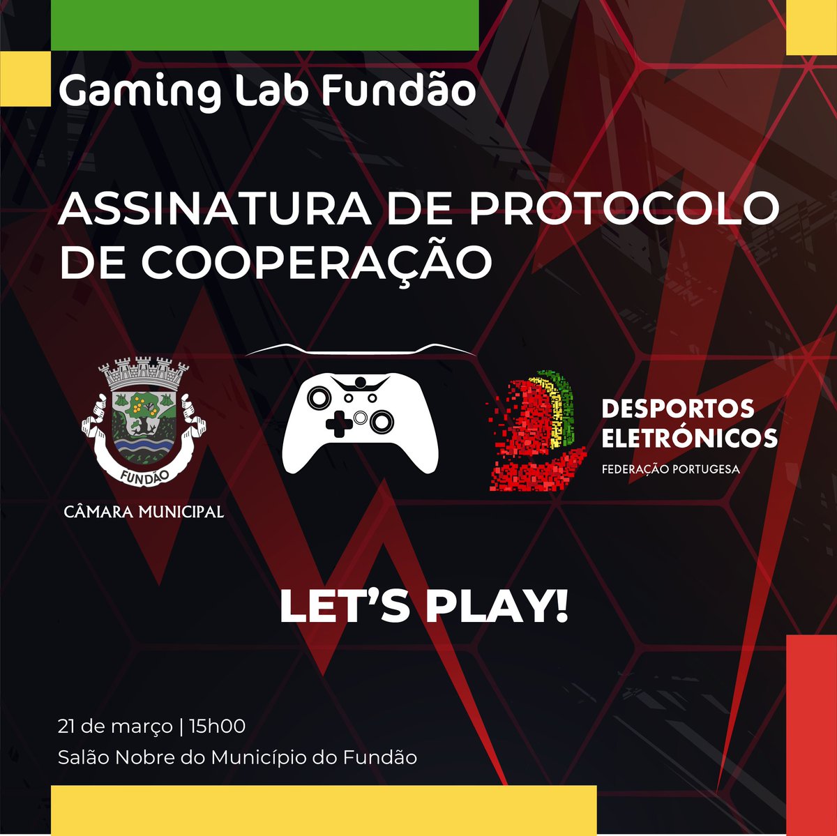 O Município do Fundão e a Federação Portuguesa de Desportos Eletrónicos irão assinar um protocolo de cooperação, no dia 21 de março de 2025, às 15h00, no Salão Nobre da Câmara Municipal do Fundão.