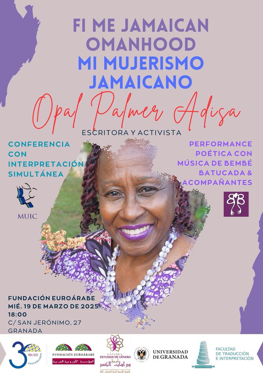 La próxima semana organizo desde el Departamento de Traducción e Interpretación de la UGR un ciclo de actividades imperdibles. Club de lectura y conferencia con performance poética y batucada  ¡No te lo pierdas!
<a href="/asterisco_grx/">El Asterisco Librería</a>  <a href="/FundEuroArabe/">Fundación Euroárabe de Altos Estudios -FUNDEA</a> @FactradUGR <a href="/OpalPalmerAdisa/">Opal Palmer Adisa</a>