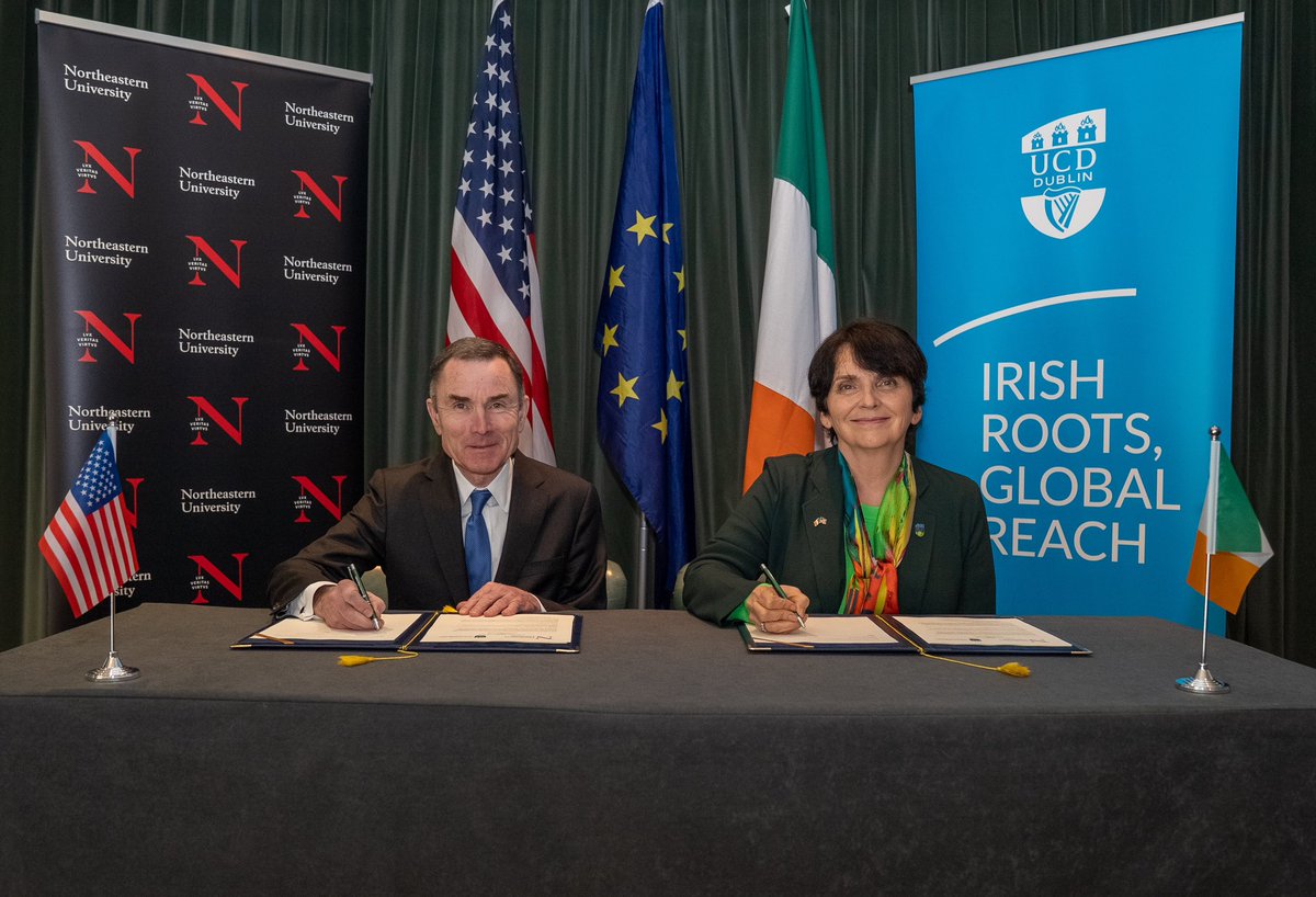 OrlaFeely's tweet photo. Delighted to launch this double Masters degree with @Northeastern in Sustainability Engineering Leadership, along with Provost David Madigan. Special thanks to An Taoiseach @MichealMartinTD for his words in support of international collaboration in higher education and research. https://t.co/Wgo1YyZ6T1