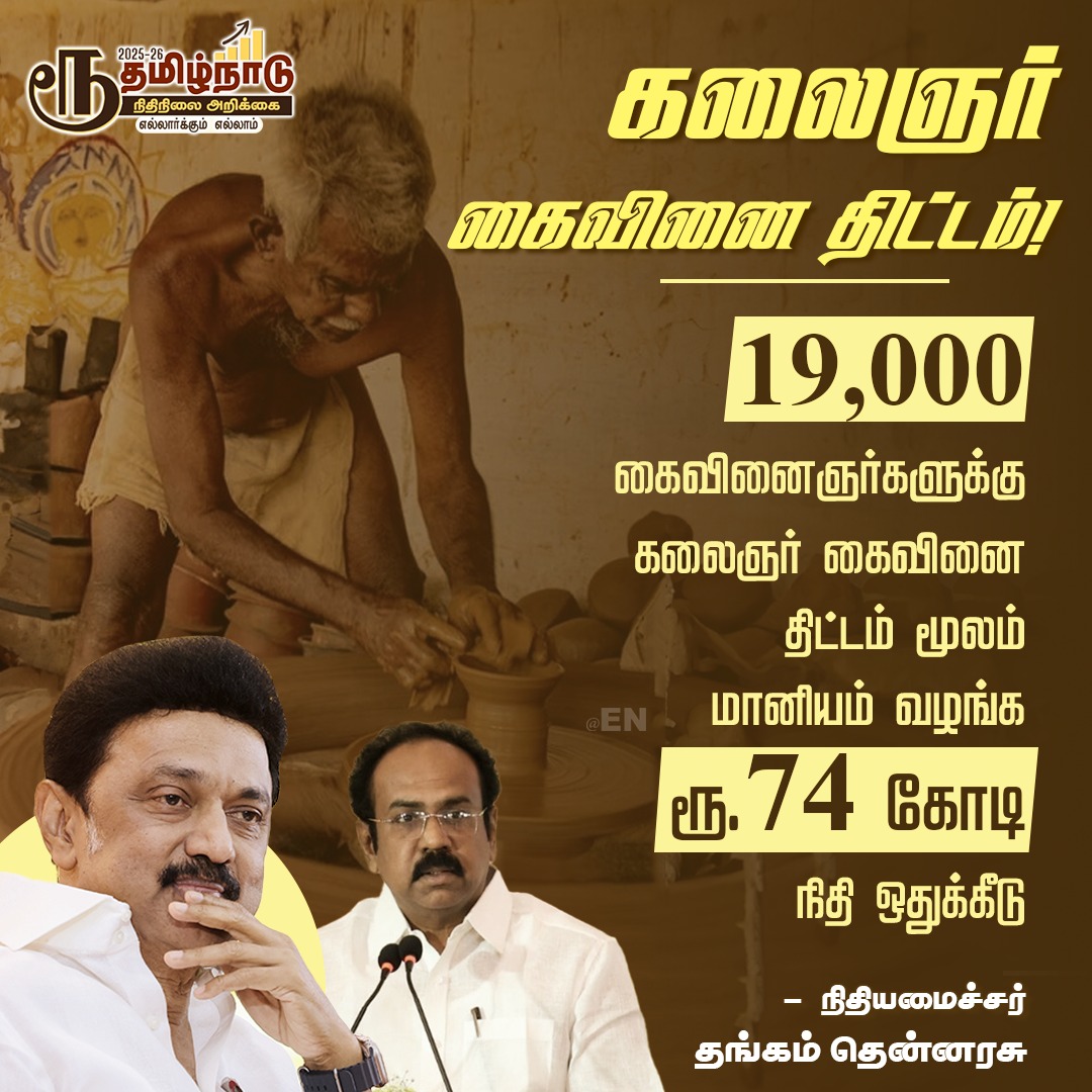 EN_tamilnadu's tweet image. கலைஞர் கைவினைத் திட்டம்🖤❤️👌🏻

#CMMKStalin #MKStalinGovt #ThangamThenarasu #TNBudget2025 #TamilNaduBudget #DravidianModel #EllorumNammudan
