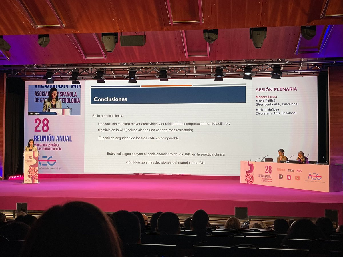 #AEG2025 <a href="/geteccu/">GETECCU</a> <a href="/maria_chs/">Maria Chaparro</a> nos presenta las diferencias en vida real entre los diferentes iJAKs.

✅ UPA muestra mayor eficacia y durabilidad a que FILGO y TOFA

✅Los efectos adversos son comparables entre los tres.