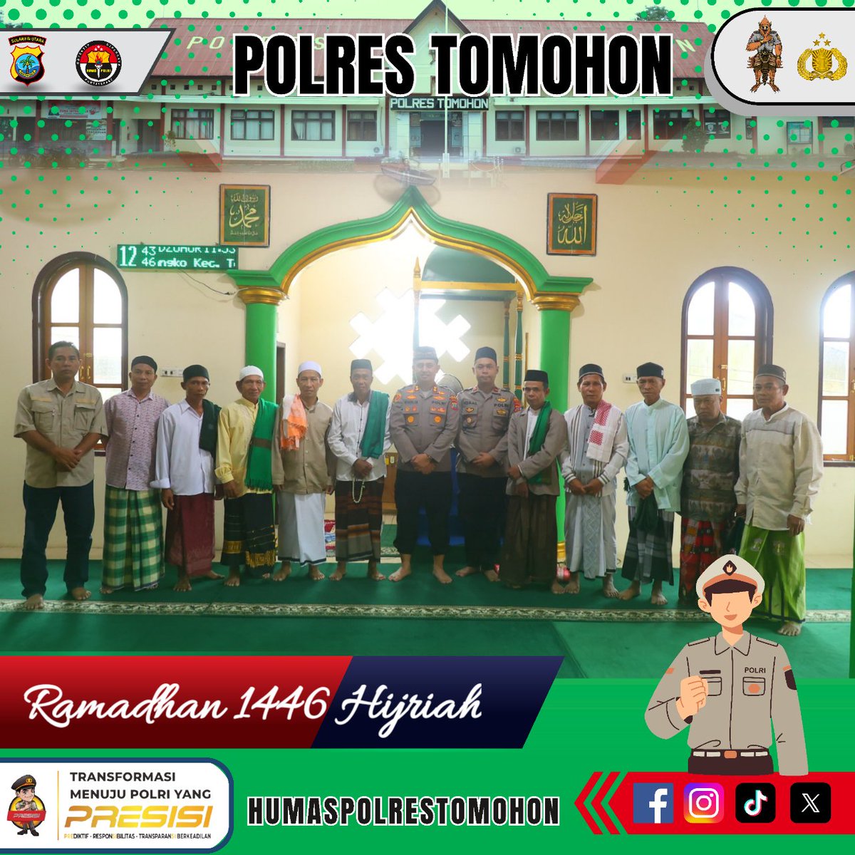 HumasResTomohon's tweet photo. Kapolres Tomohon AKBP Nur Kholis, S.I.K. silaturahmi sekaligus Sholat Jumat di Masjid An-Nur Tanawangko, Jumat (14/3/2025)

Kapolres juga membawakan Khutbah dan penyampaian pesan Kamtibmas pada Jamaah yg hadir.

#ramadhan1446h
#polrestomohonberbagiberkah
#baksos
#indahnyaberbagi https://t.co/jXksCVxA9Y